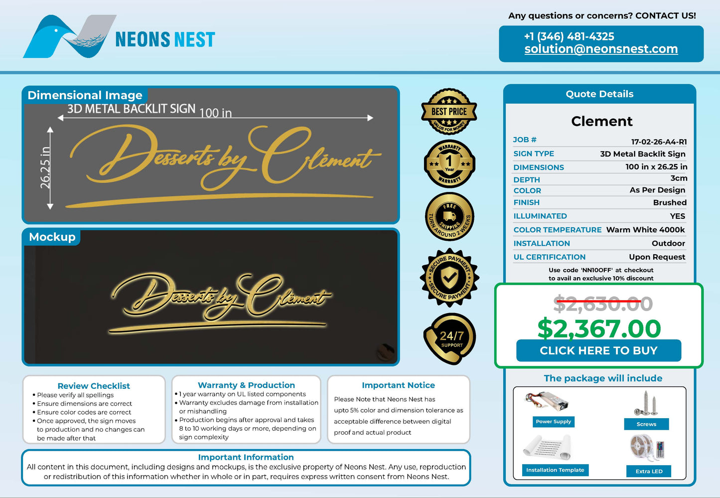 Desserts by clement 3D Metal Backlit Sign - Neonsnest.com