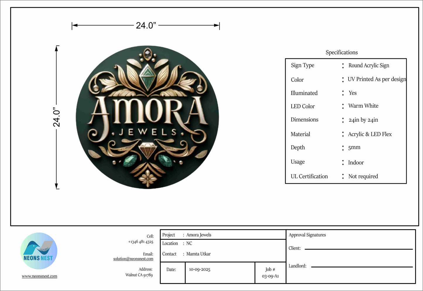 Amora Jewels Round Acrylic Sign