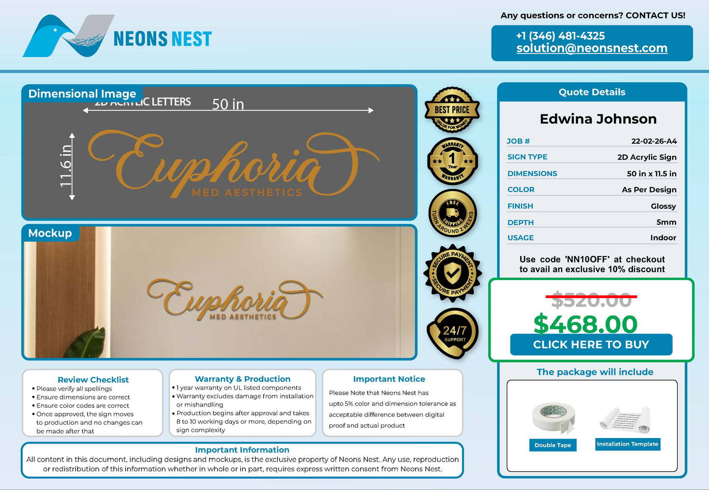 Euphoria Med Aesthetics 2D Acrylic Signs - Neonsnest.com