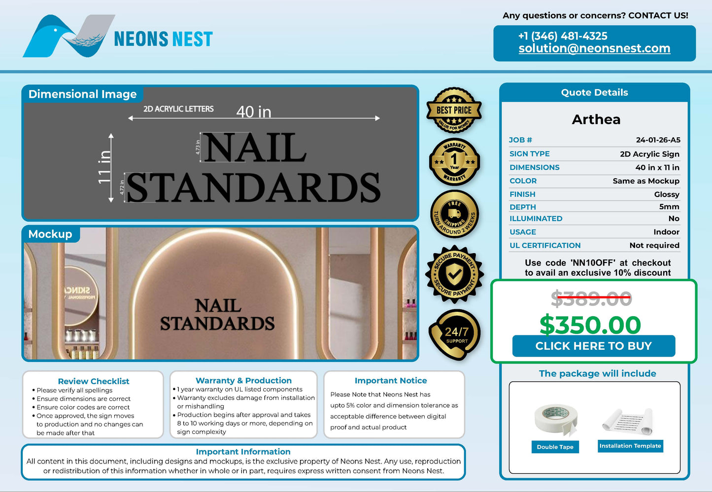 Nail Standards 2D Acrylic Sign