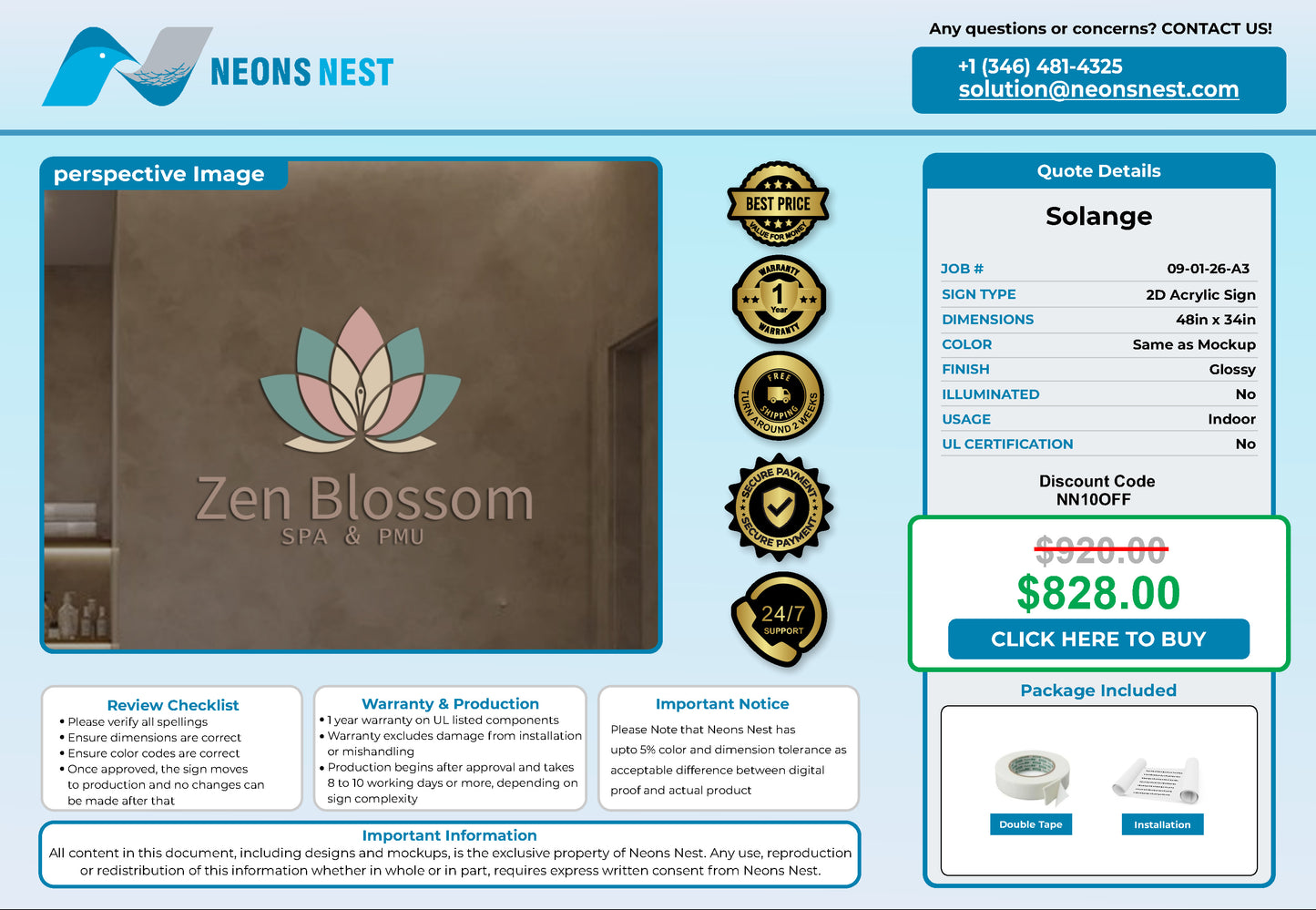 Zen Blossom Spa & PMU 2D Acrylic Letters - Neonsnest.com