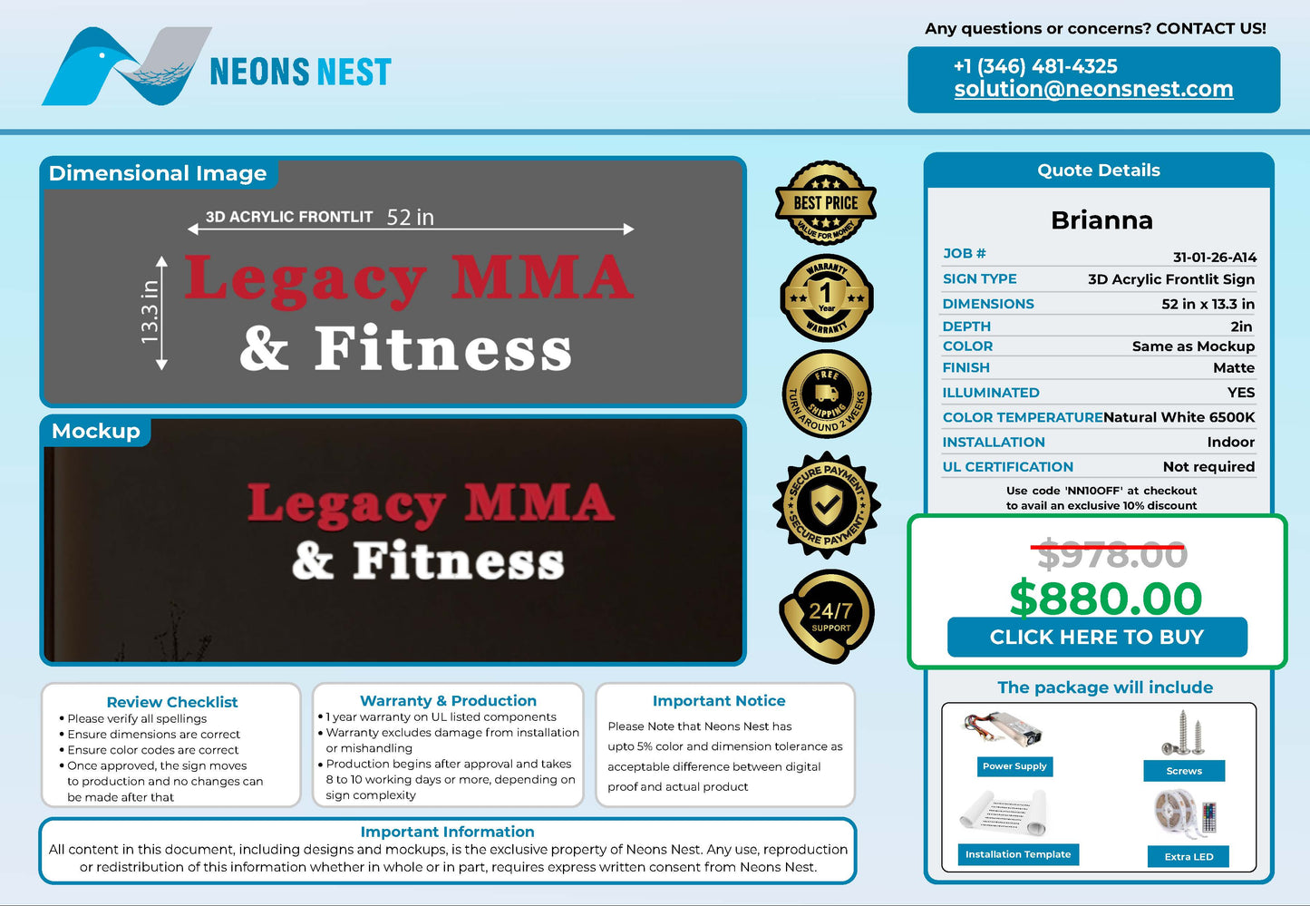 Legacy MMA & Fitness 3D Acrylic Frontlit