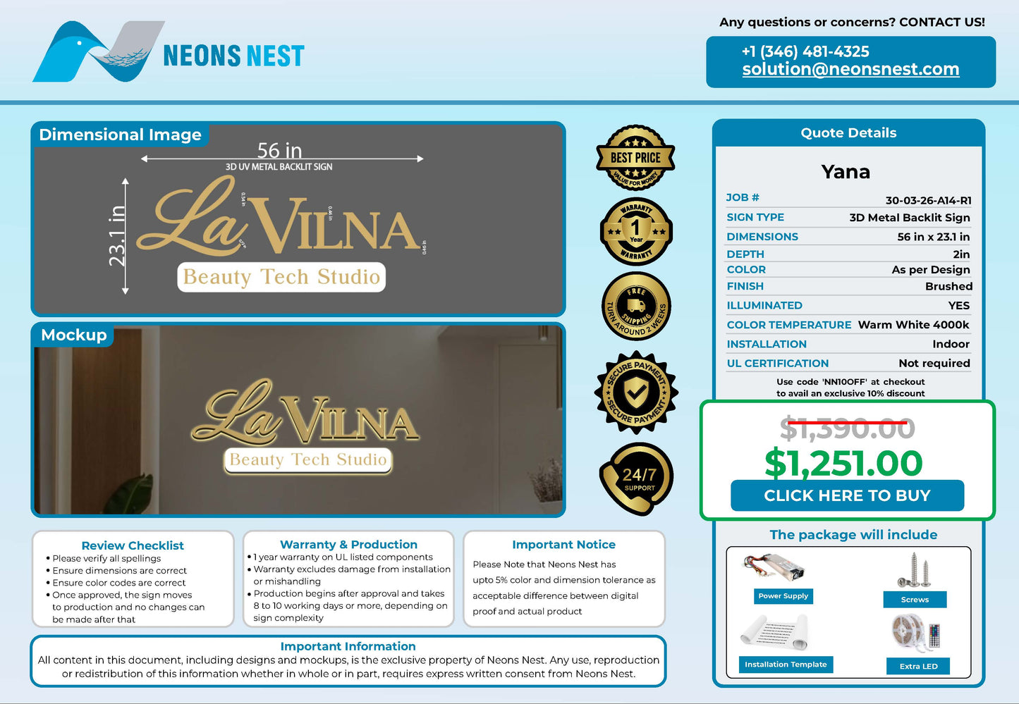 LaVilna 3D Metal Backlit