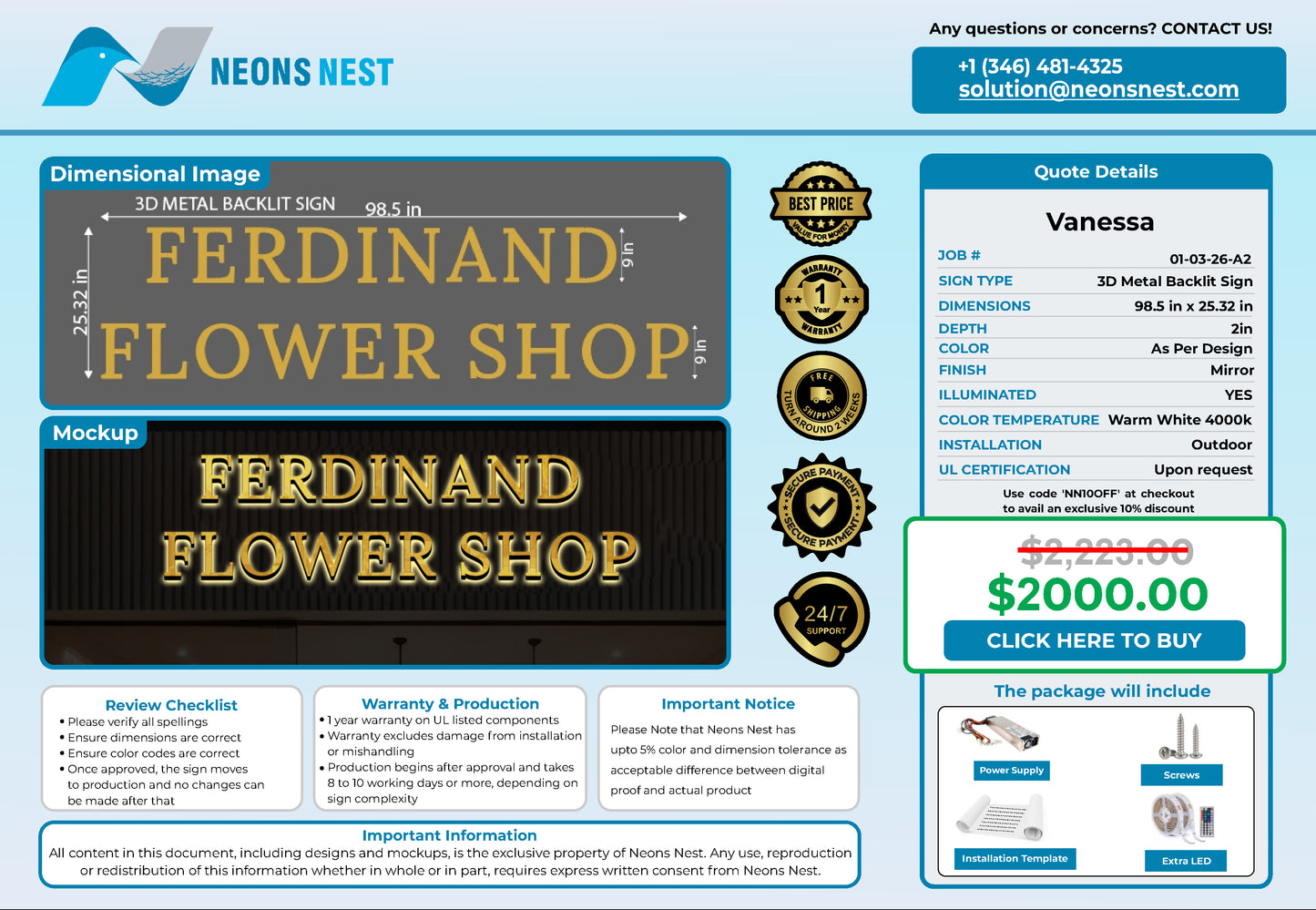 Ferdinand Flower Shop 3D Metal Back-Lit - Neonsnest.com