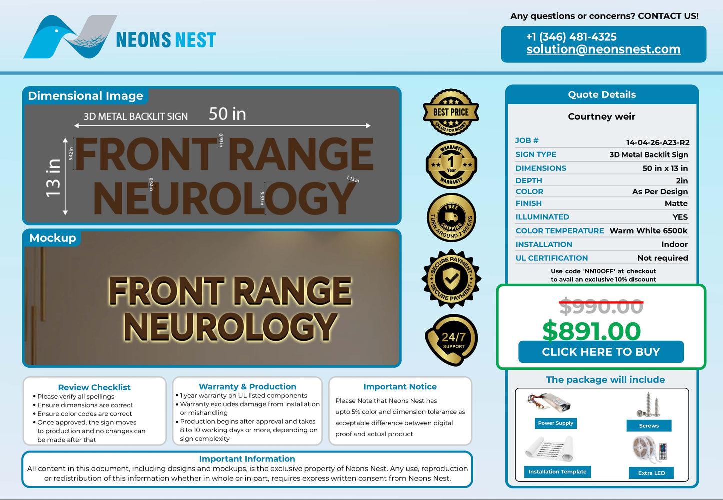 Front Range Neurology 3D Metal Backlit - Neonsnest.com
