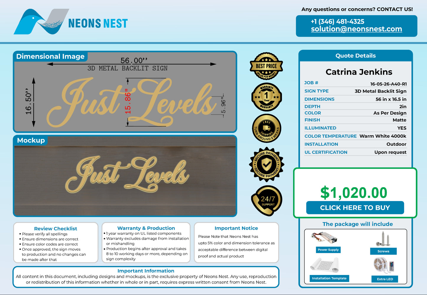 Just Levels 3D Metal Backlit Sign - Neonsnest.com