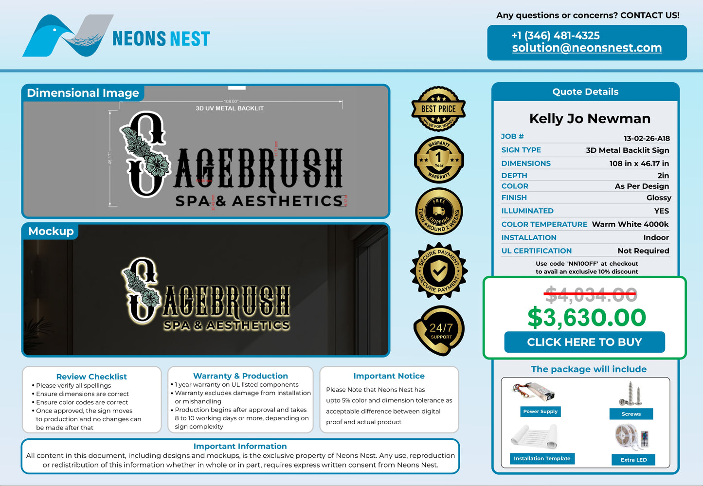 Sagebrush Spa & Aesthetics 3D Metal Back-Lit - Neonsnest.com