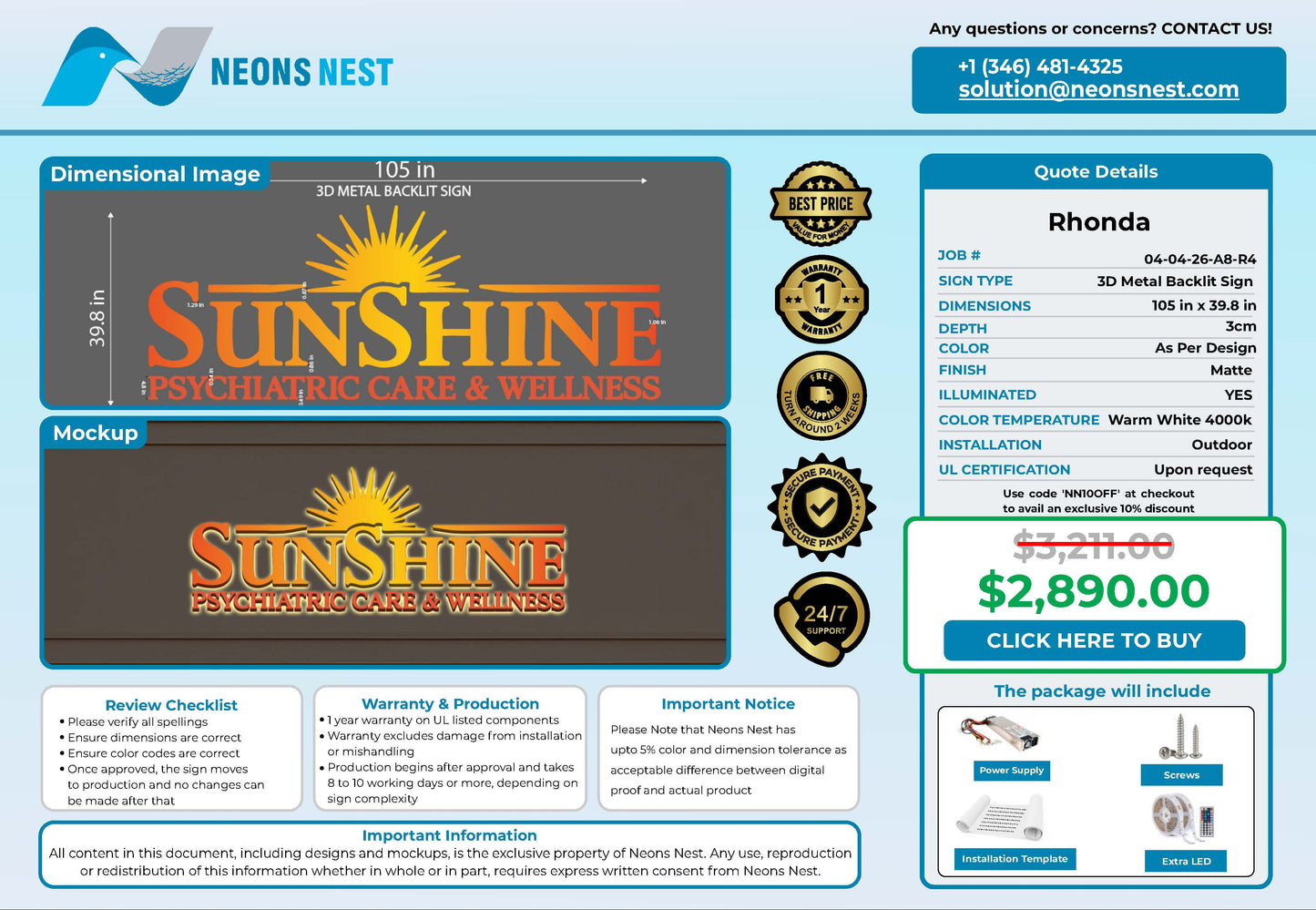 Sunshine 3D metal backlit sign - Neonsnest.com