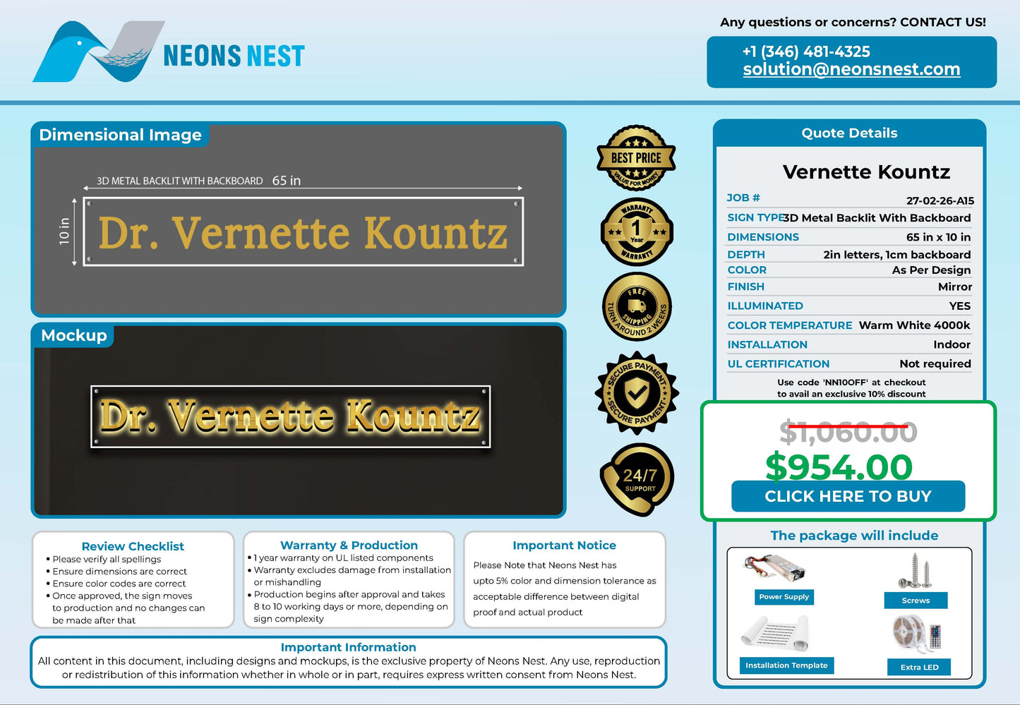 Dr. Vernette Kountz 3D Metal Backlit Sign - Neonsnest.com