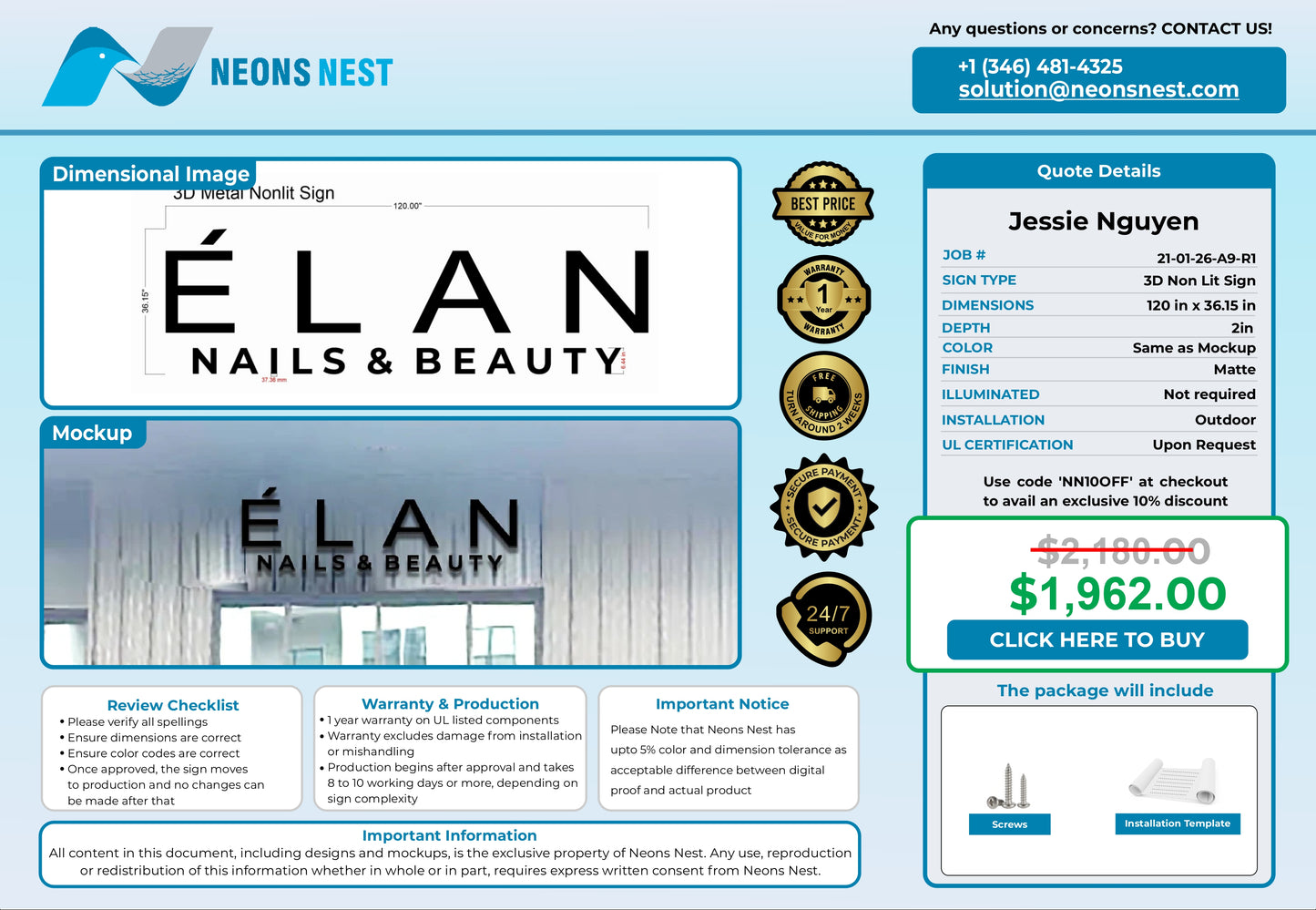 Elan Nails and Beauty Non-lit sign