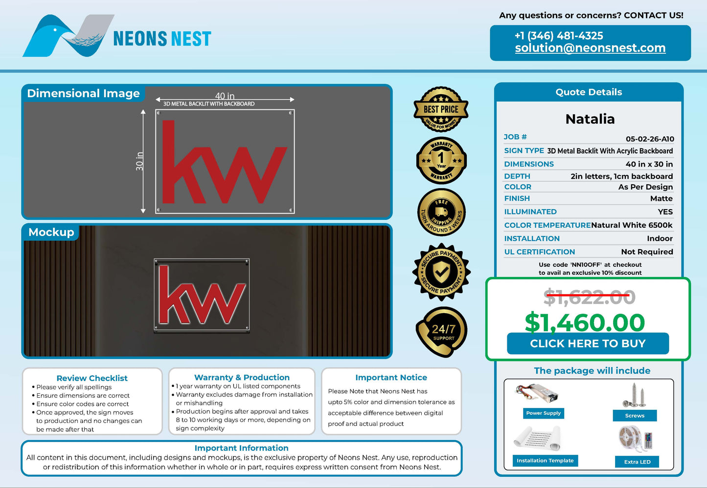 Keller Williams Real Estate 3D Metal Backlit Indoor