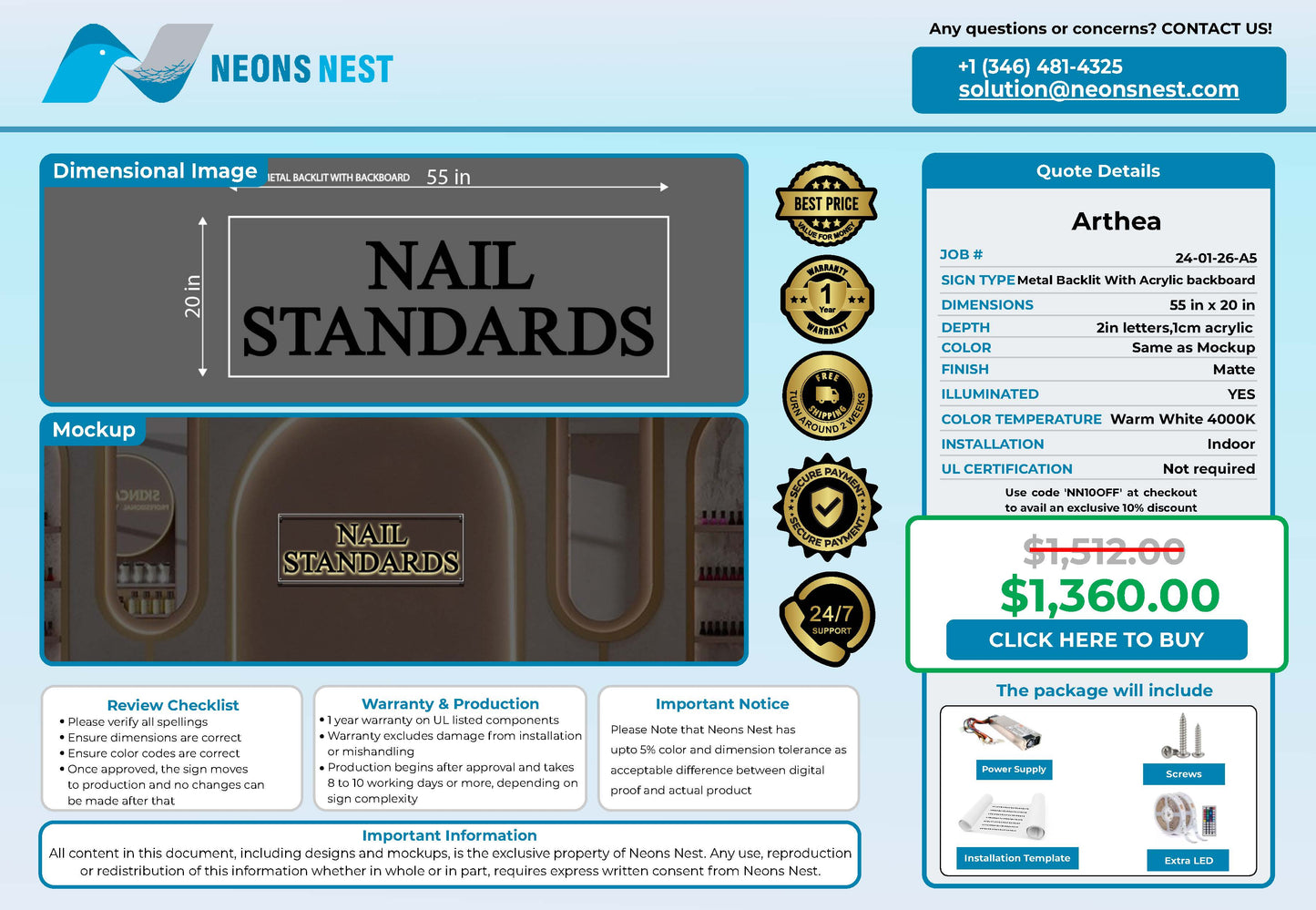 Nail Standards 3D Metal Backlit Sign