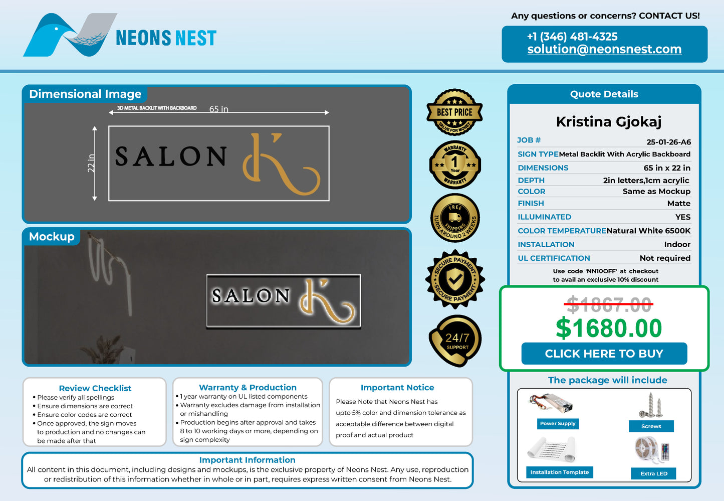 Salon K 3D Metal Back-Lit