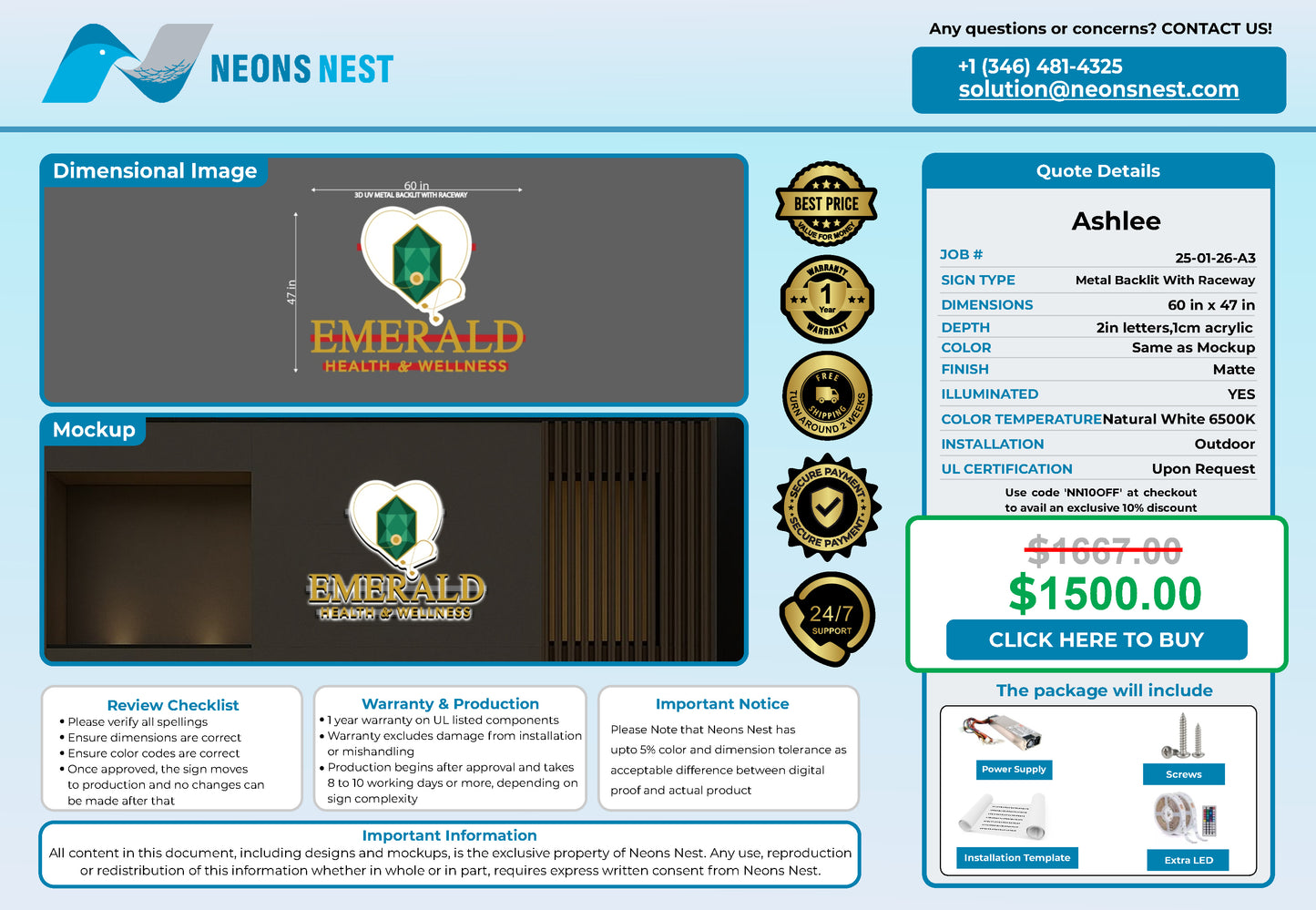 Emerald Health & Wellness 3D Metal Back-Lit