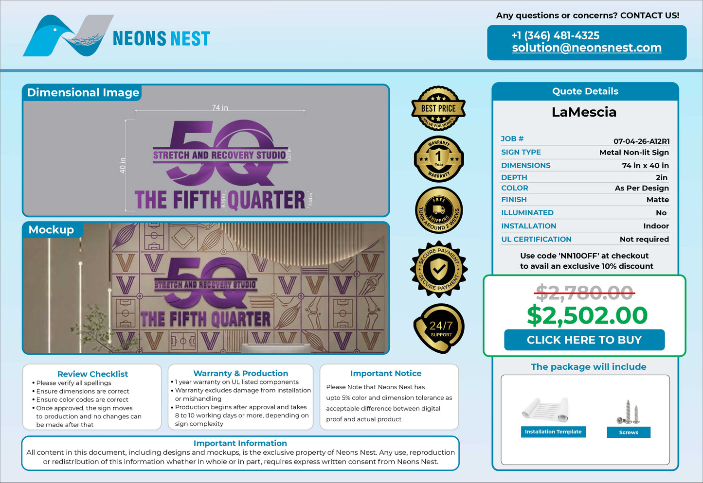 The Fifth Quarter 3D Metal Non-lit - Neonsnest.com