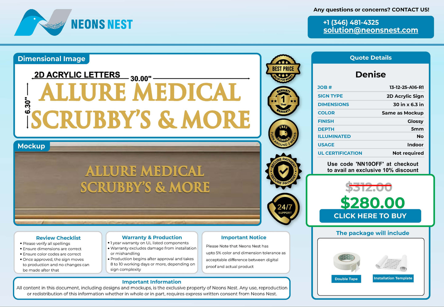 Allure Medical Scrubby’s & More 2D Acrylic Sign