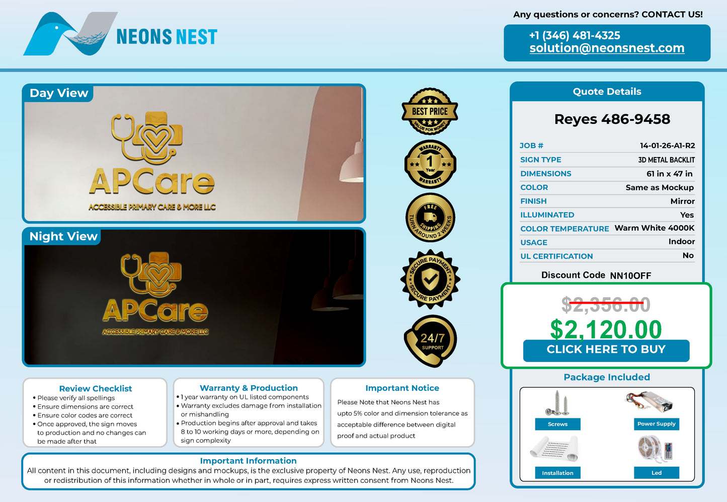 AP Care 3D Metal Backlit Sign
