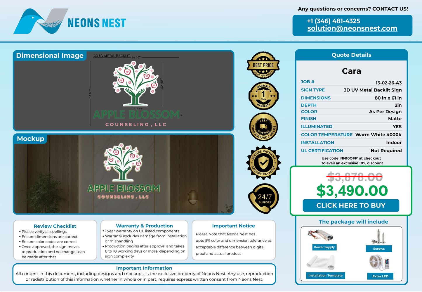 Apple Blossom Counseling 3D Metal Back-Lit - Neonsnest.com