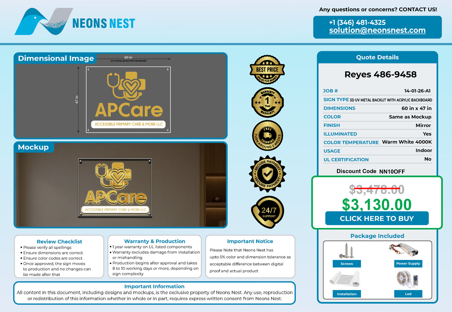 APCare 3D Metal Backlit Sign