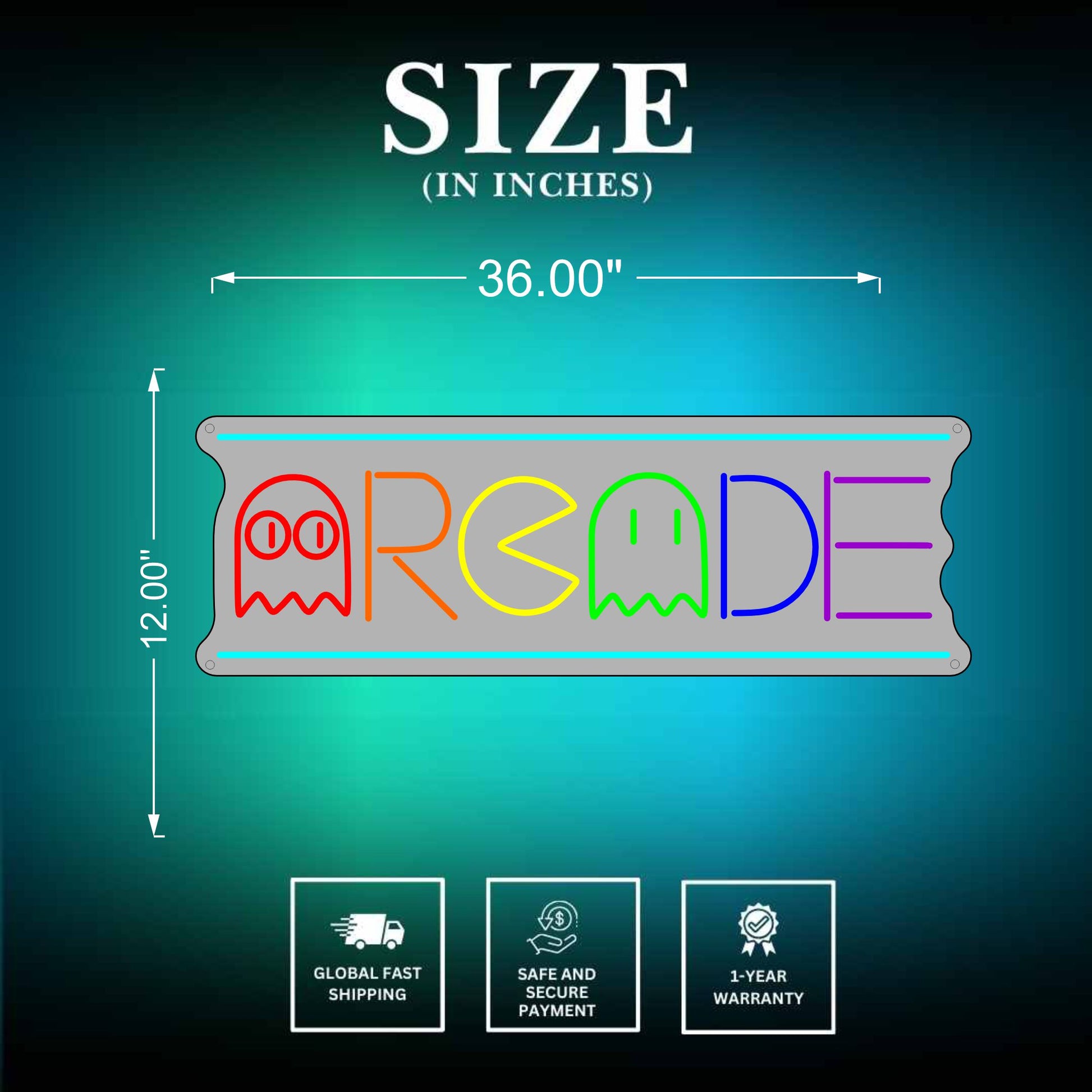 Arcade Sign Neon Size