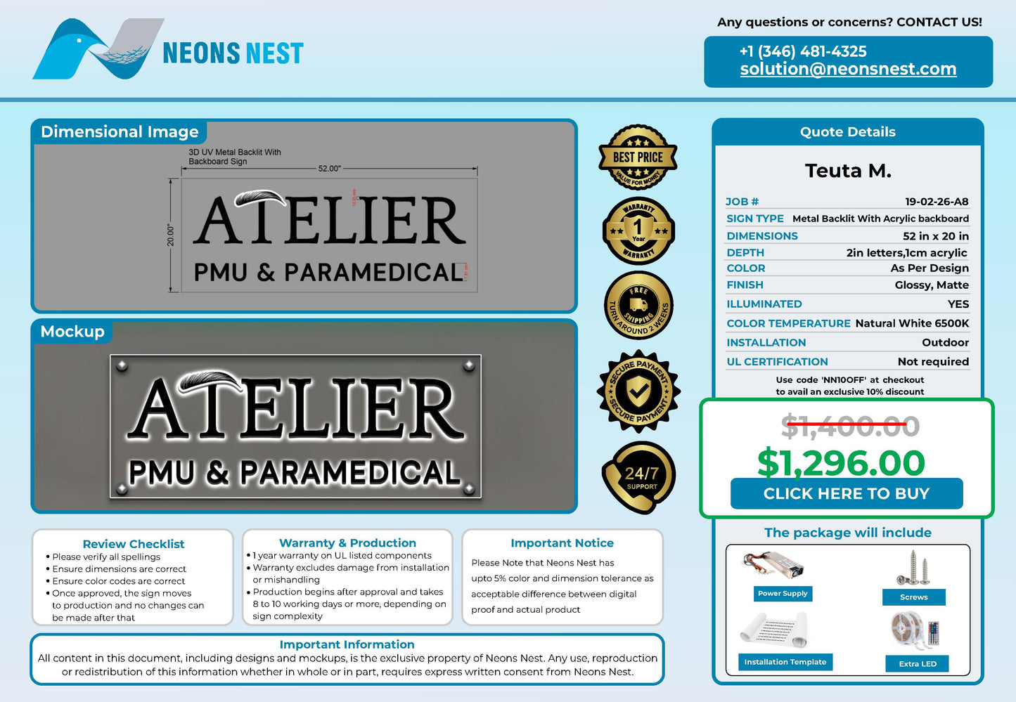 Atelier PMU & PARAMEDICAL 3D Metal Backlit Sign - Neonsnest.com