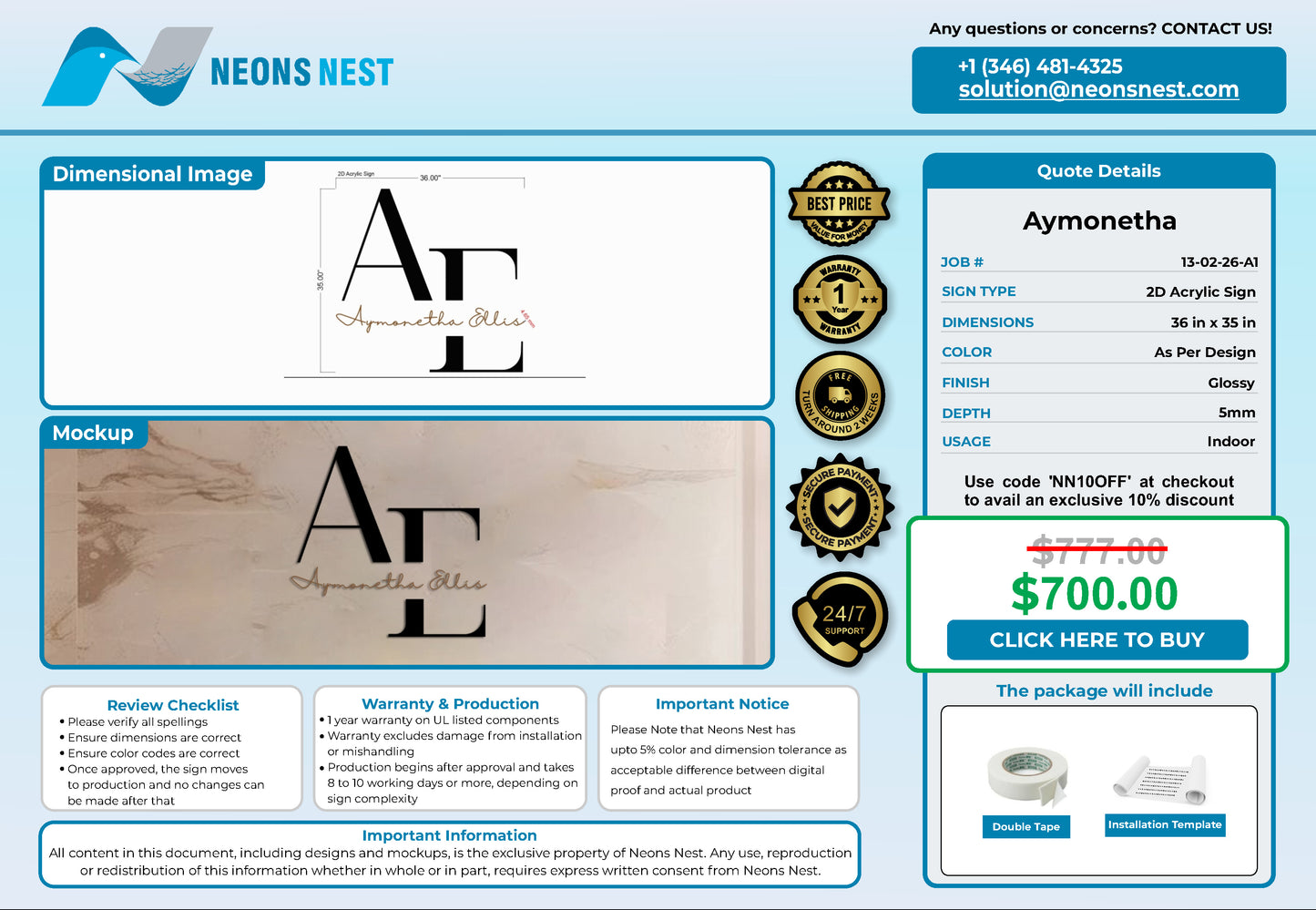 Aymonetha Ellis 2D Acrylic Letters - Neonsnest.com