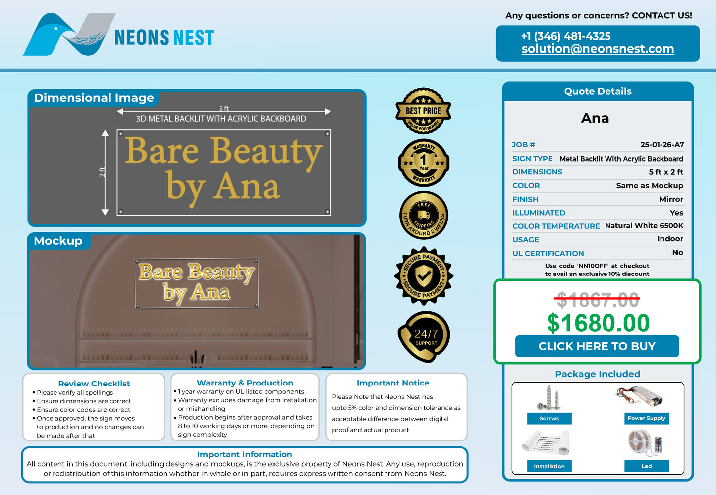 Bare Beauty by Ana 3D Metal Back-Lit