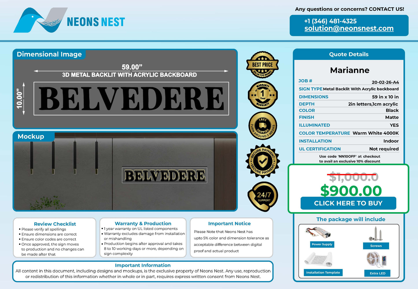 Belvedere 3D Metal Backlit Sign - Neonsnest.com