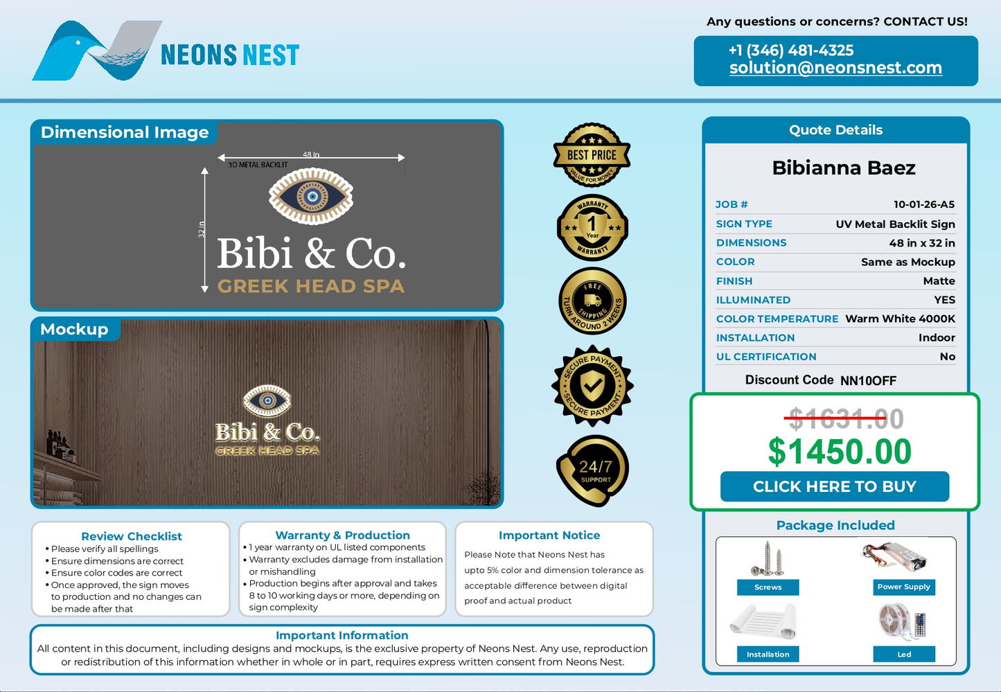 UV Metal Backlit Sign-Bibi & Co. Greek Head Spa