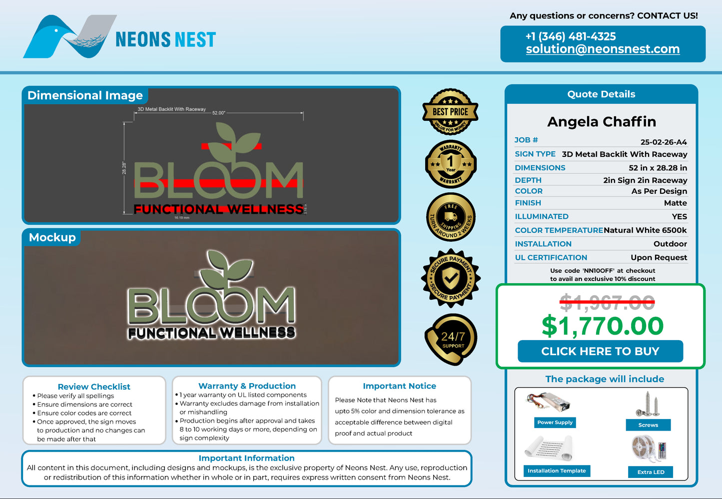 Bloom Functional Wellness 3D Metal Back-Lit - Neonsnest.com