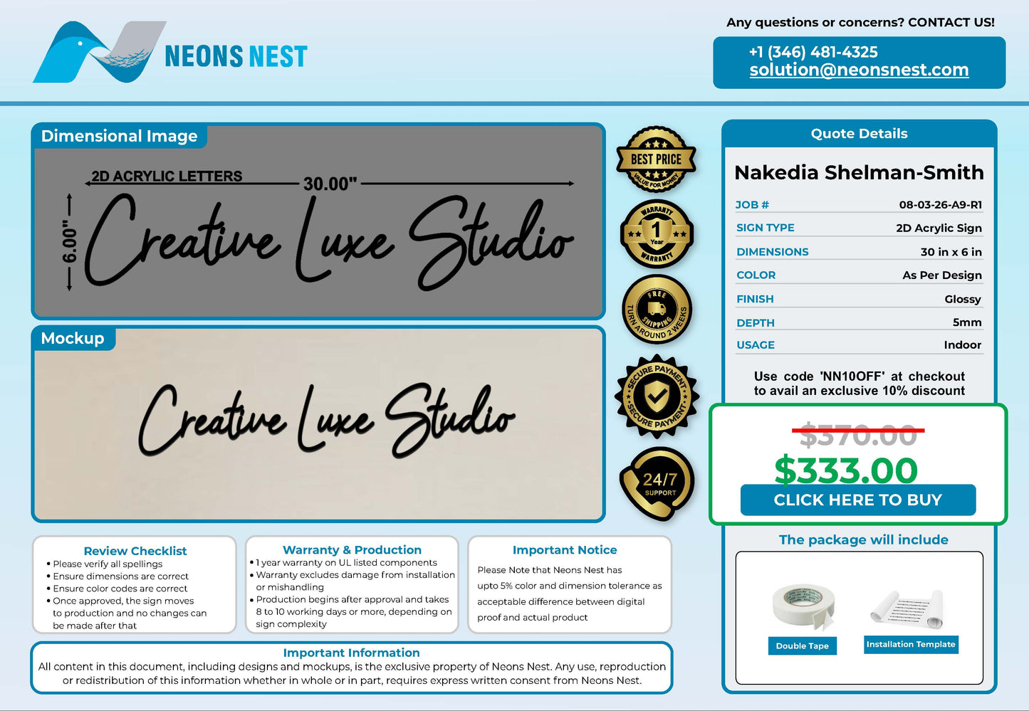 Creative Luxe Studio 2D Acrylic Sign - Neonsnest.com