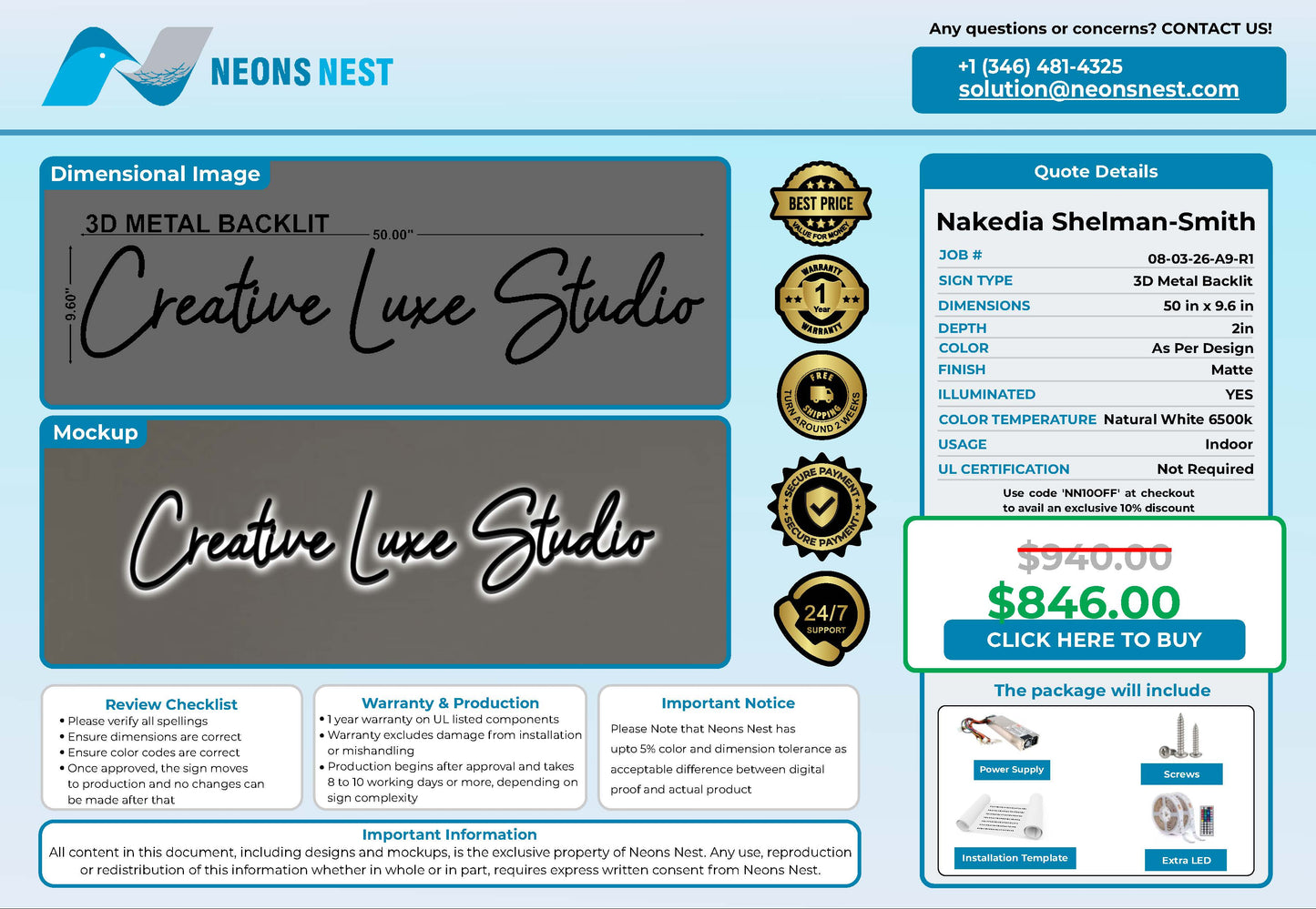 Creative Luxe Studio 3D Metal Backlit Sign - Neonsnest.com