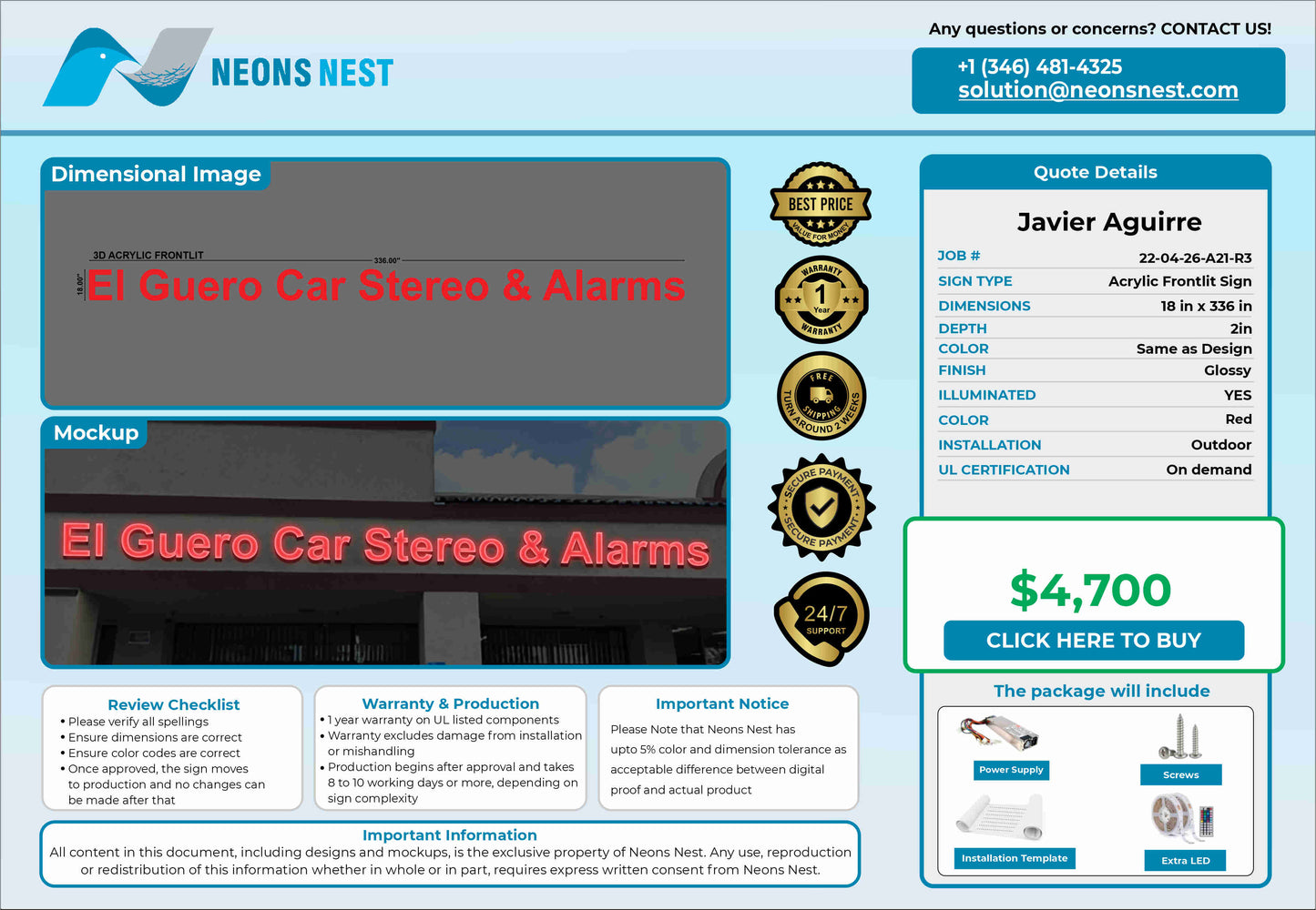 El Guero Car Stereo & Alarms 3D Acrylic Front lit - Neonsnest.com