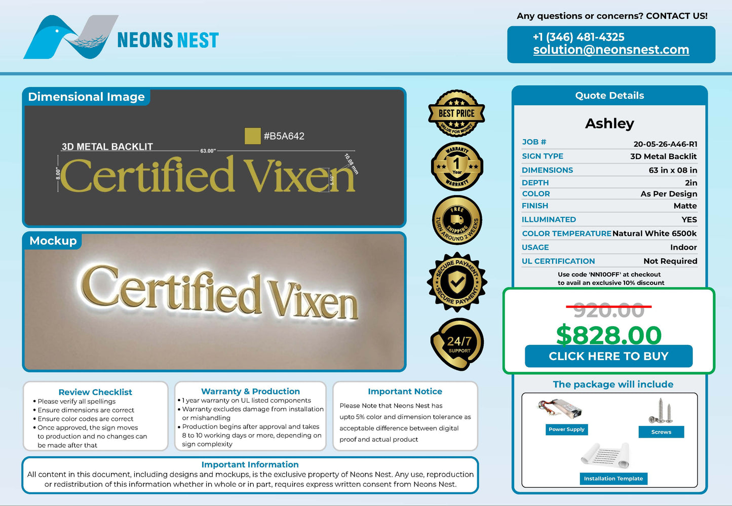 Certified Vixen 3D Metal Backlit - Neonsnest.com