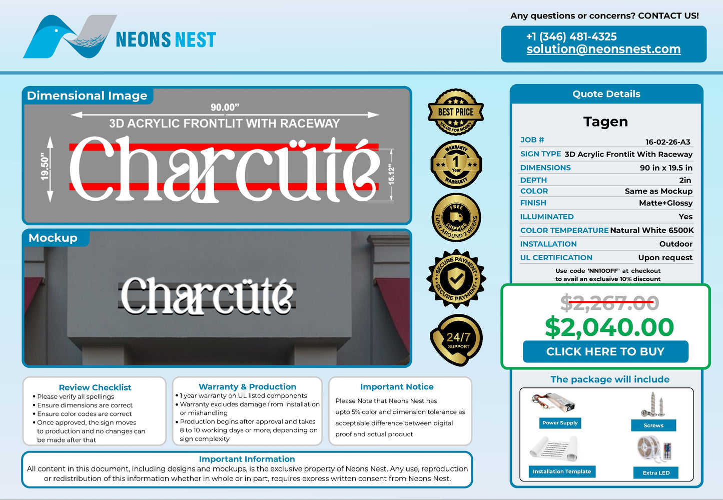 Charcüté 3D Acrylic Front lit Sign - Neonsnest.com