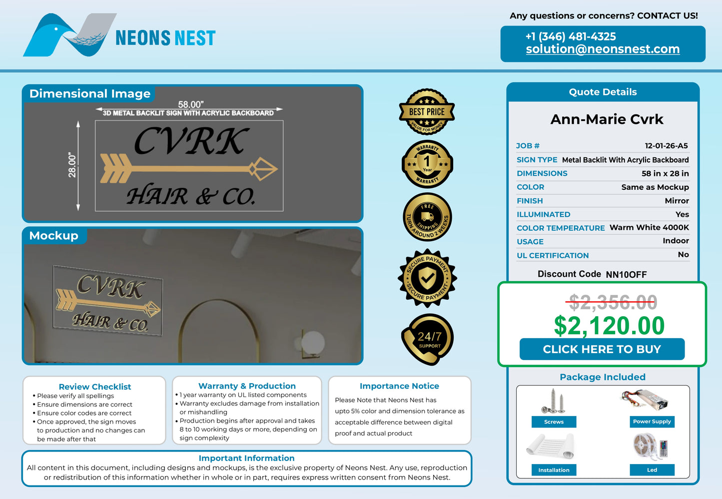 Cvrk Hair & Co 3D Metal Back-Lit