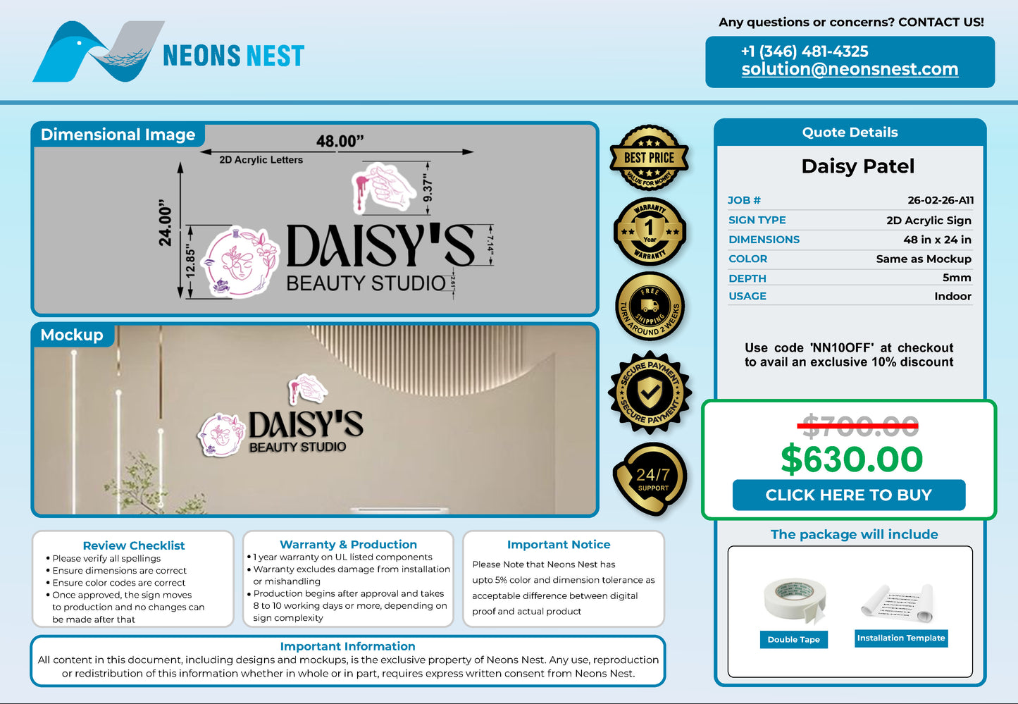 Daisy’s Beauty Studio 2D Acrylic Letters - Neonsnest.com