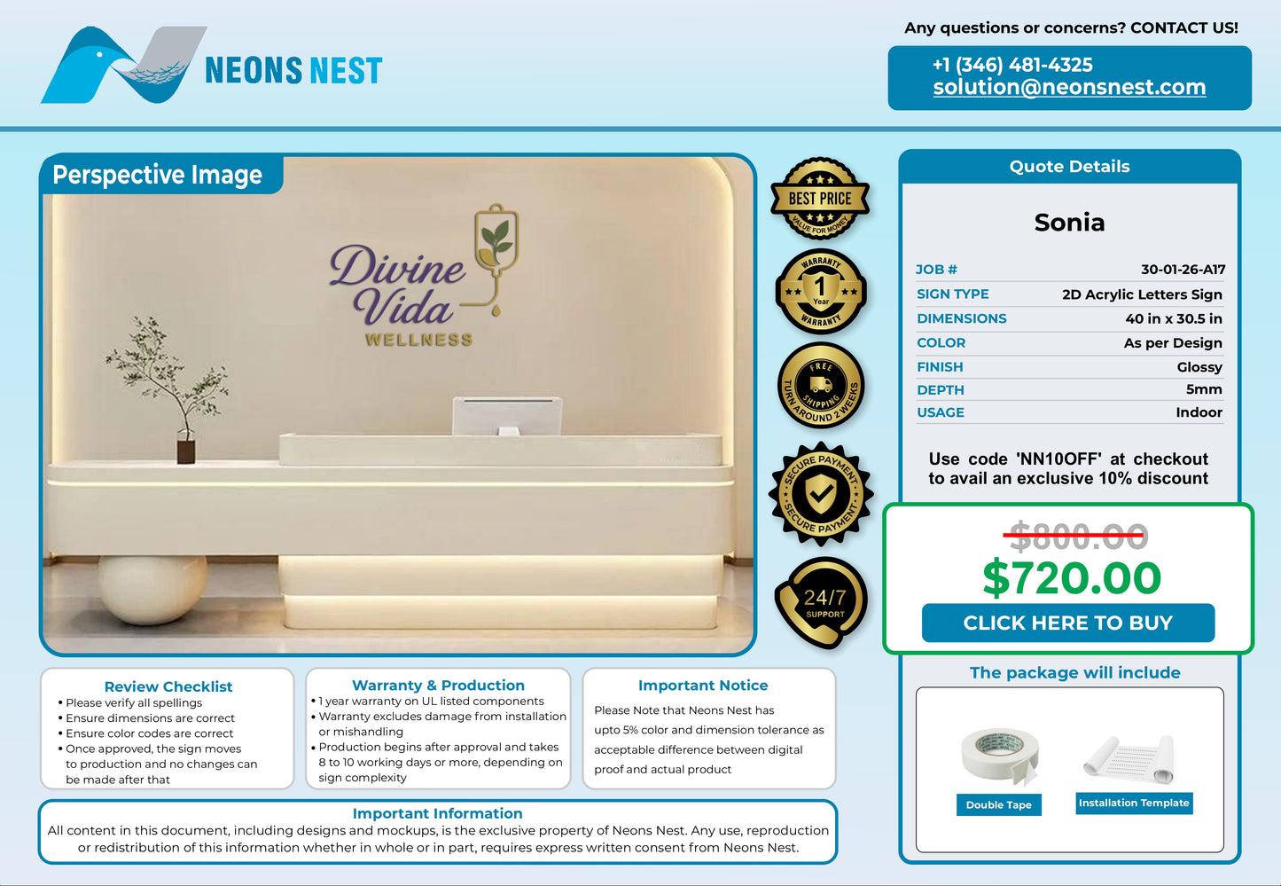 Divine Vida Wellness 2D Acrylic Letters Sign