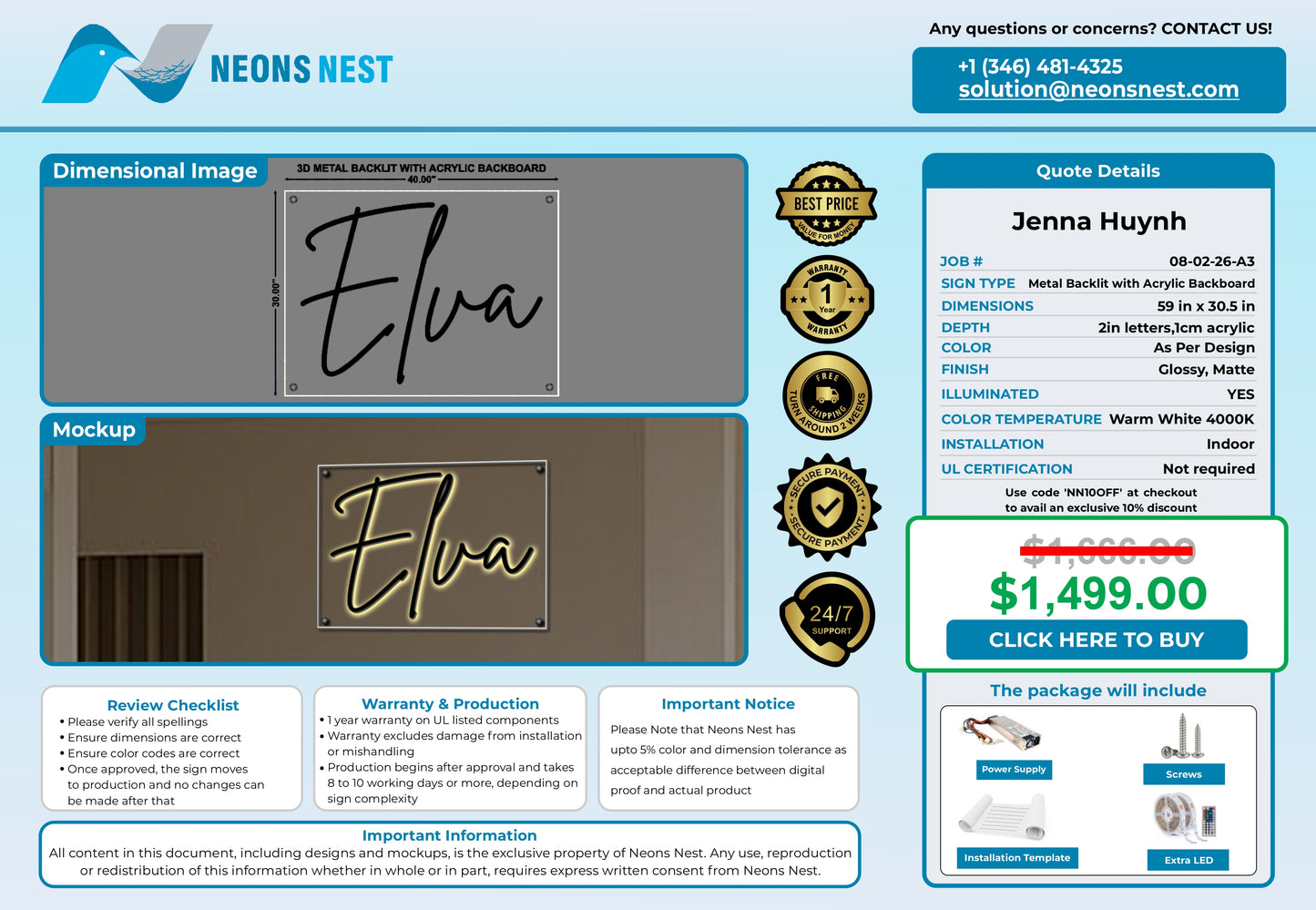 Elva salon 3D Metal Back-Lit - Neonsnest.com