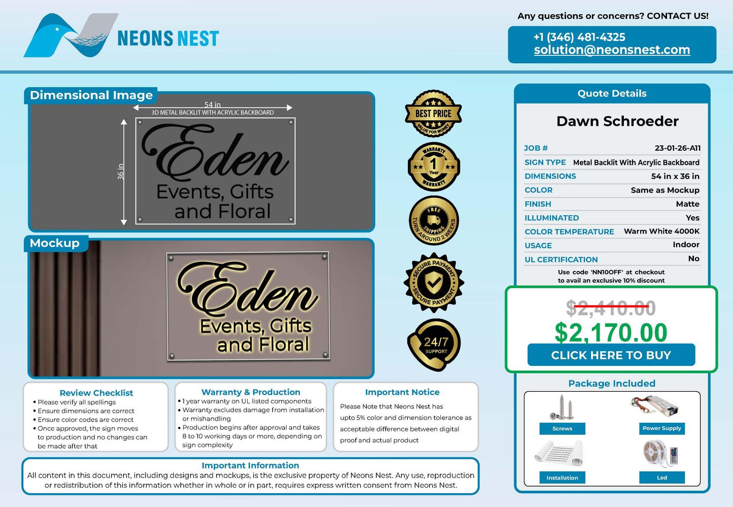 Eden Events Gifts and Floral 3D Metal Backlit Sign