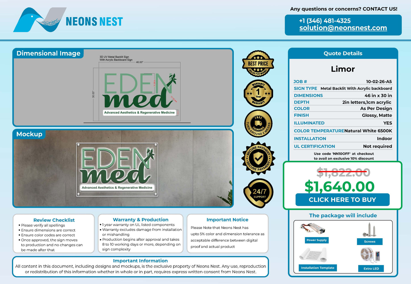 Eden Med 3D Metal Backlit Sign - Neonsnest.com