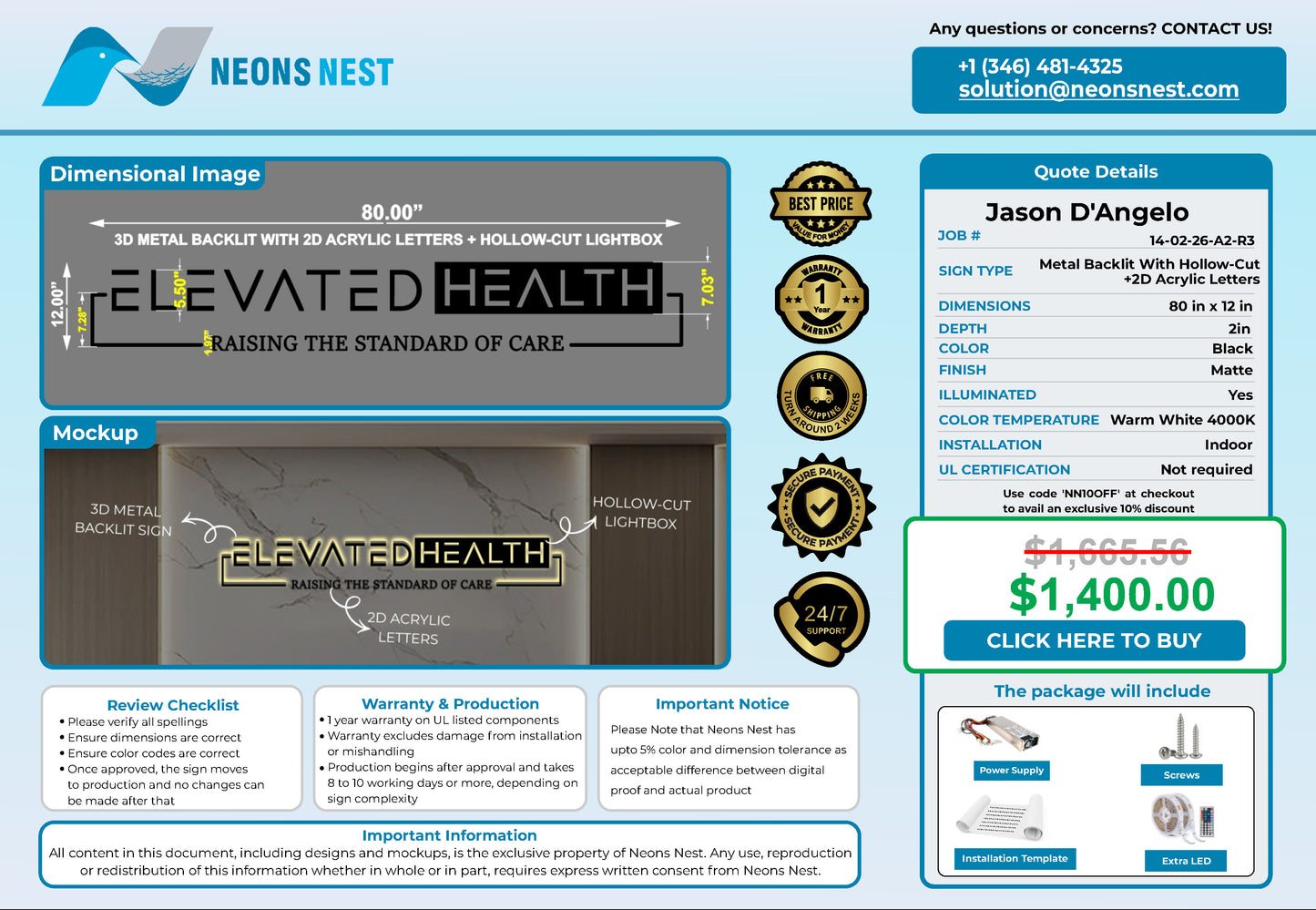 Elevated Health 3D Metal Back-Lit - Neonsnest.com