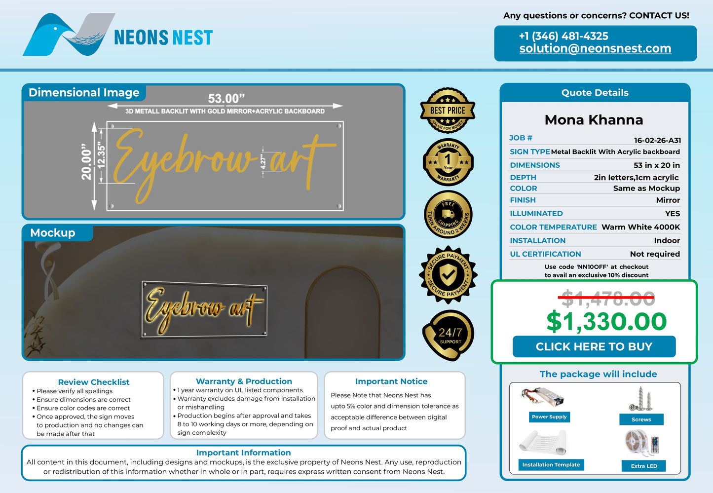 Eyebrow art 3D Frontlit & Backlit - Neonsnest.com