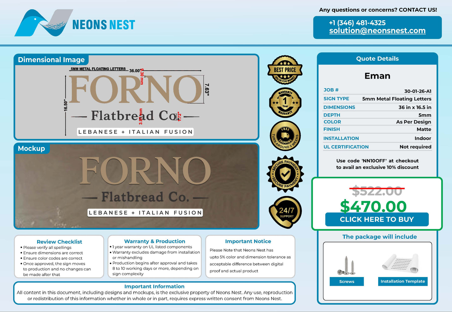 Forno Flatbread Co 5mm Metal Sign