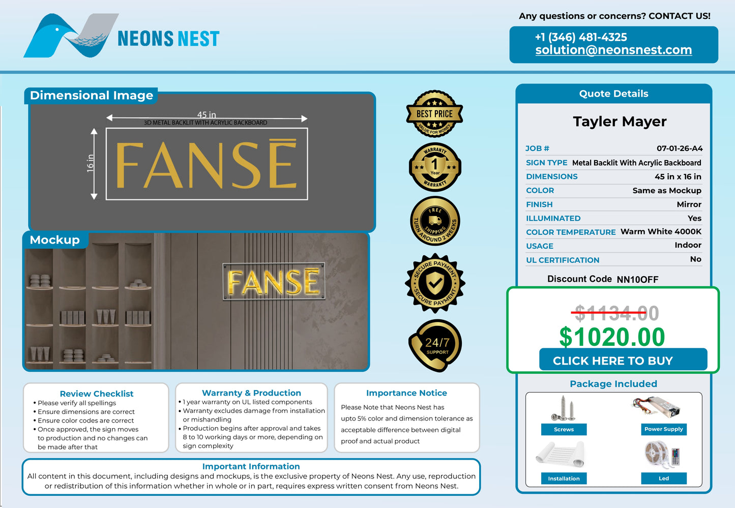 Fanse 3D Metal backlit - Neonsnest.com