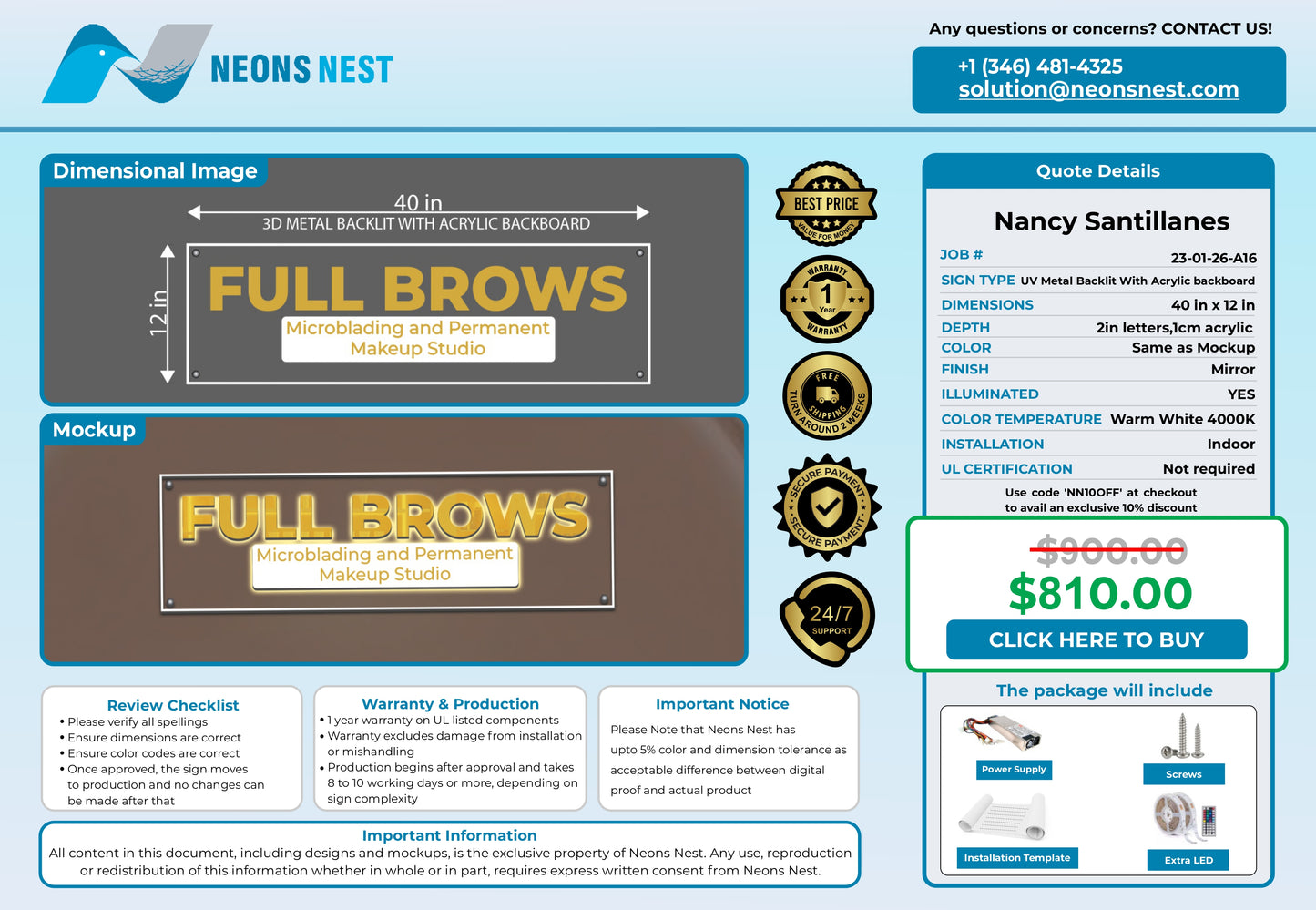 Full Brows- Microblading and Permanent Makeup Studio 3D Metal Back-lit