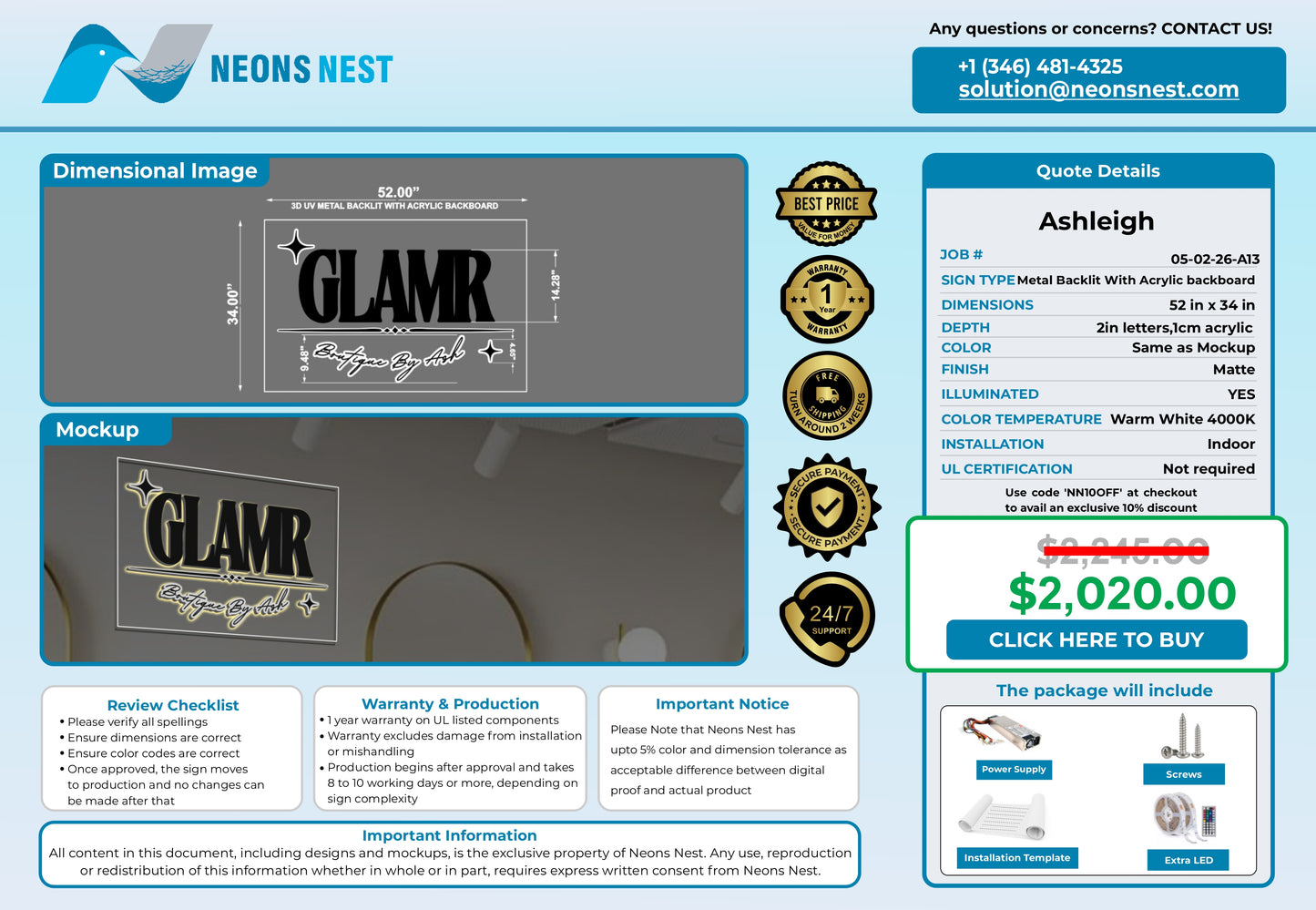 GLAMR Boutique By Ash 3D Metal Back-Lit