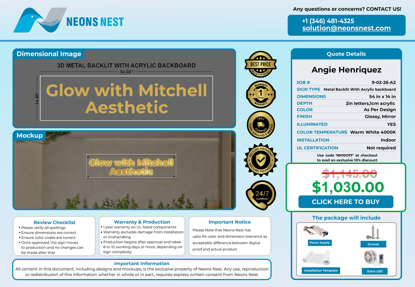 Glow With Mitchell Aesthetic 3D Metal Back-Lit - Neonsnest.com