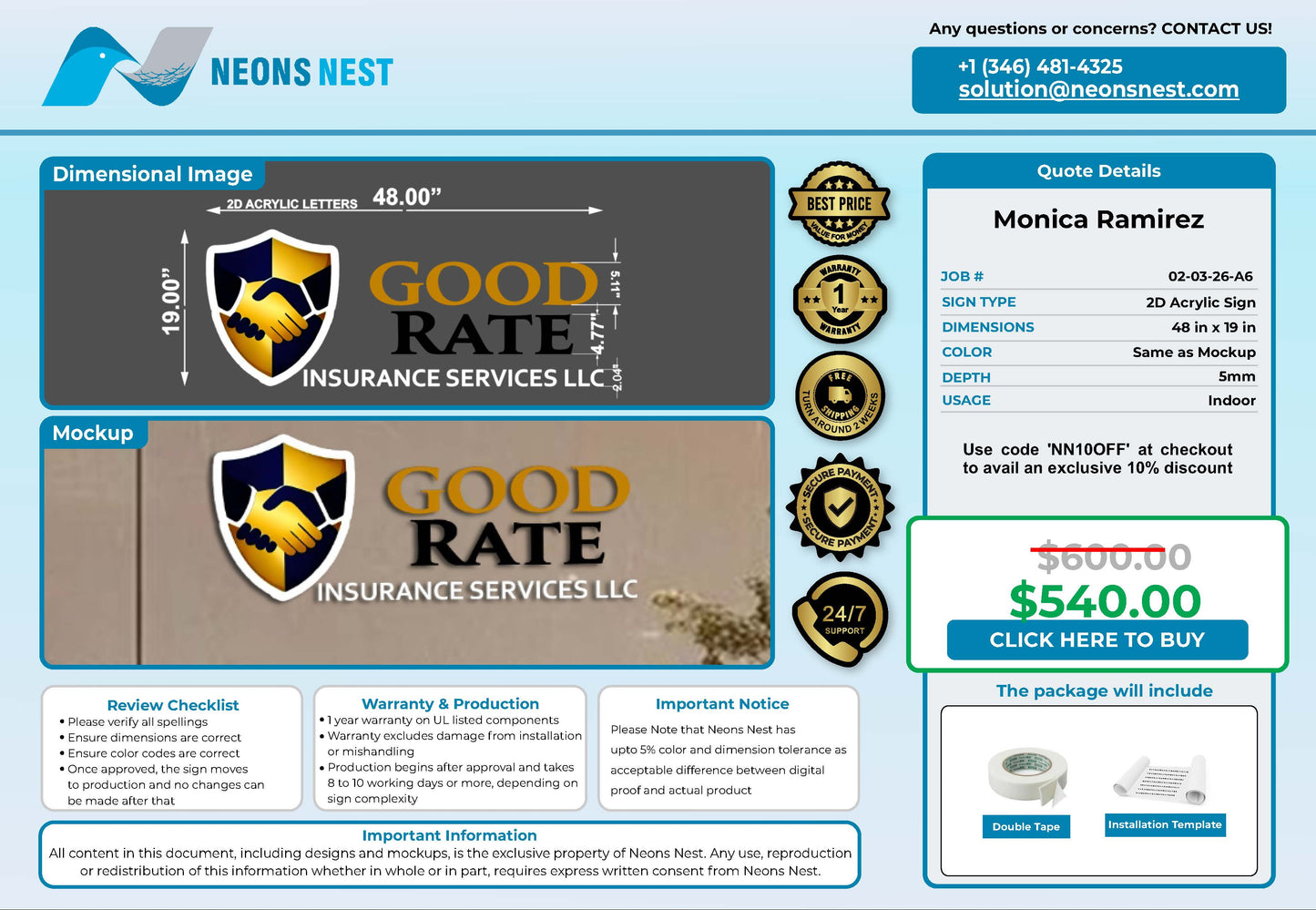 GOOD RATE INSURANCE 2D Acrylic Sign - Neonsnest.com