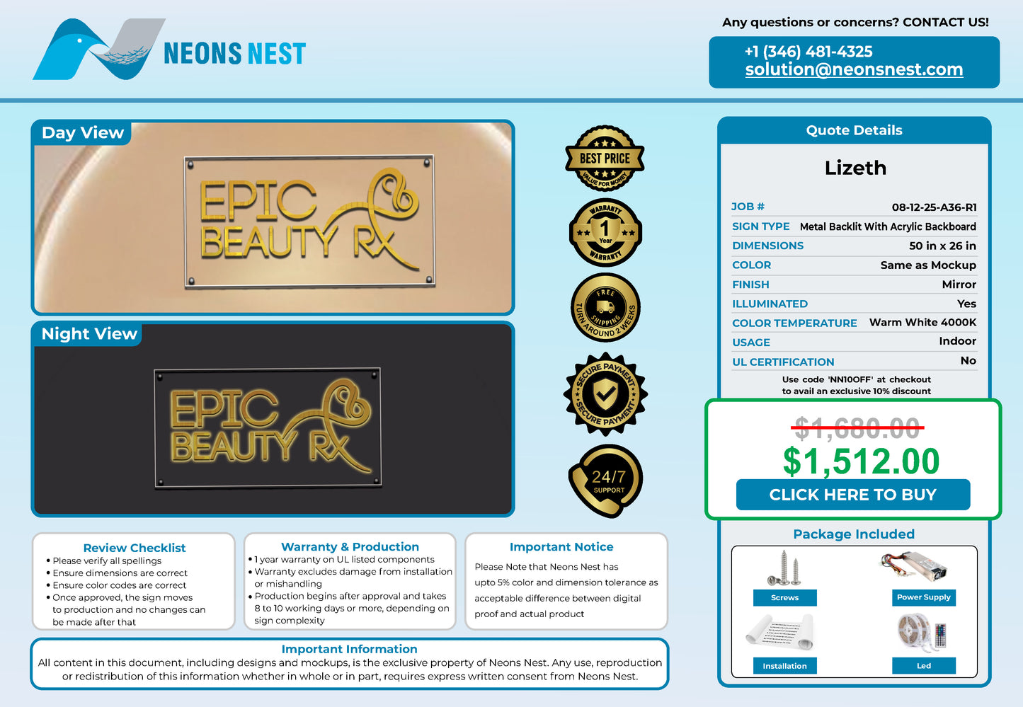 Epic Beauty 3D Metal Backlit Sign